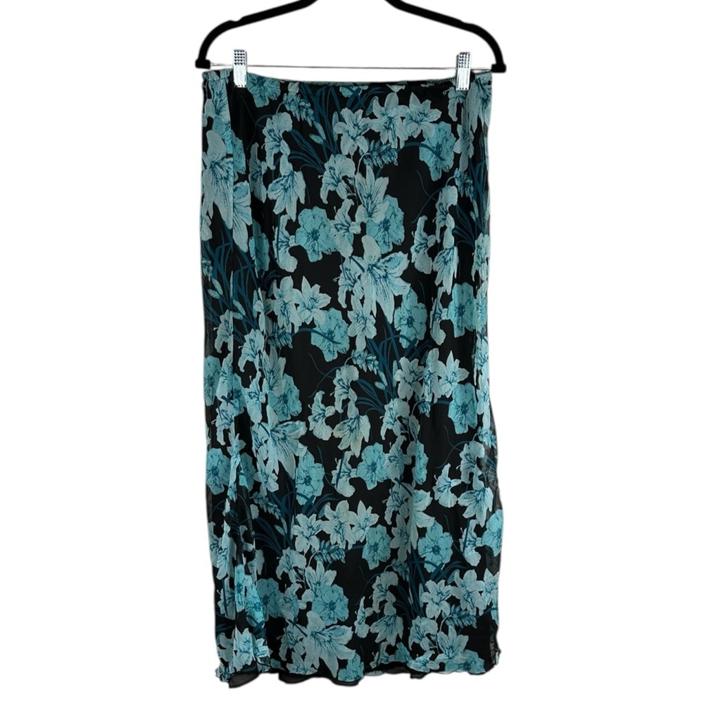 Y2K 90's Grunge Whimsigoth Goth Fairy Grunge Floral Black& Blue Maxi Skirt Sz L - Picture 2 of 4
